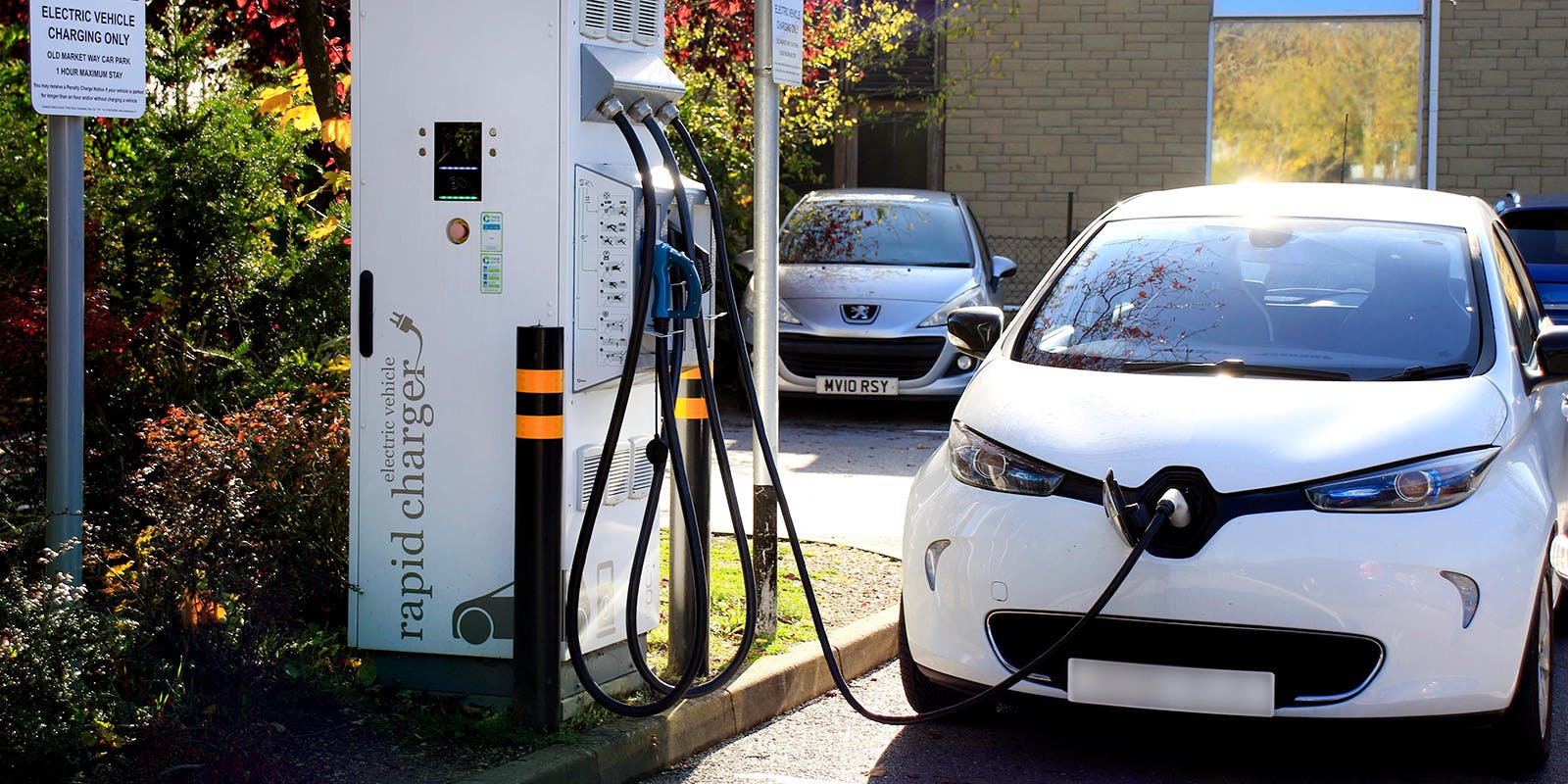 An EV charging point in the Cotswolds, England